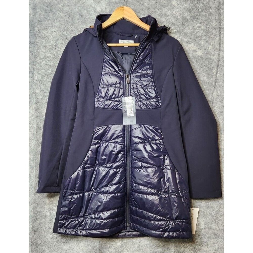 NEW Via Spiga Navy Blue S Quilt Zip Light weight Fitted Walker Jacket Coat $208